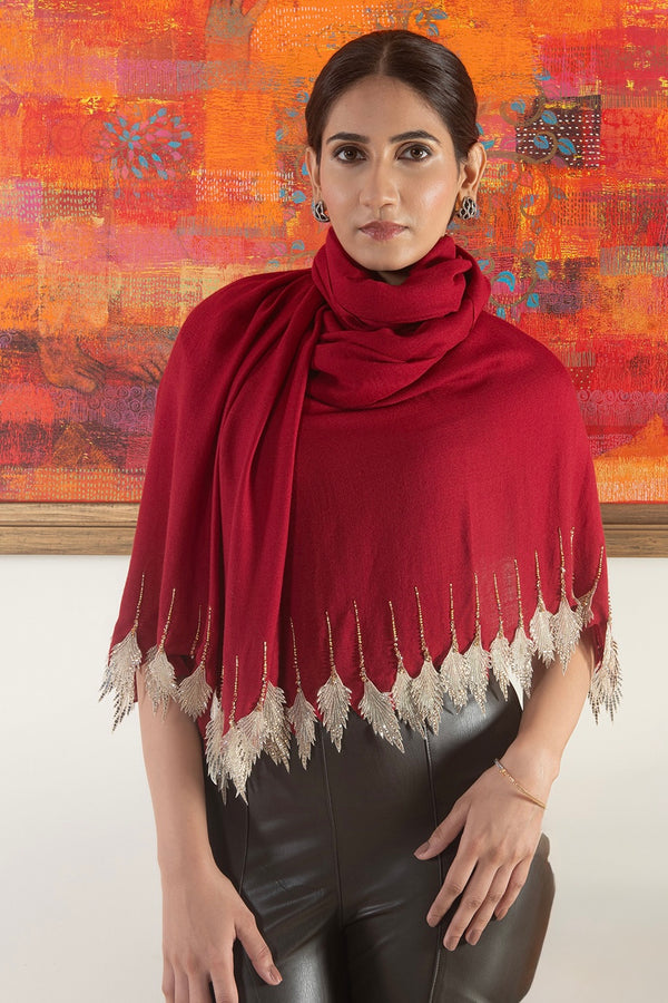 Leafy Sparkle | Embroidered Wool Silk Stole